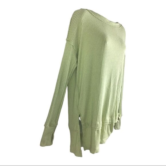 Free People North Shore Green Long Sleeve Oversized Thermal Top Size XS - Picture 3 of 10